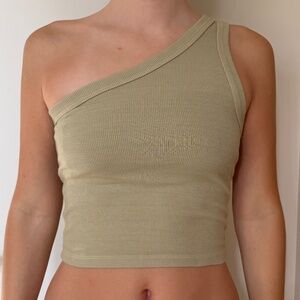 One Shoulder Seafoam Green/Neutral Top